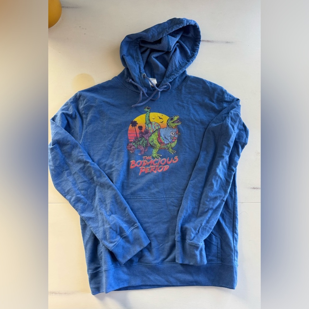 Blue Dinosaur Graphic pullover Hoodie unisex Small Delta